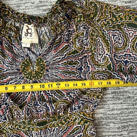 NWT Figue Cleo Silk Ruffle Neck Belted Dress in Medallion Multi Spruce XS - Picture 8 of 15